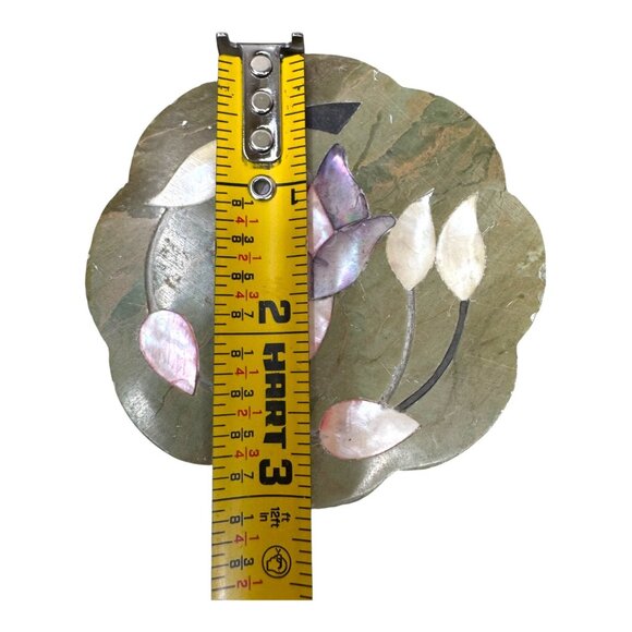 Vintage Soapstone Jewelry Trinket Ring Box Reticulated 3" Inlay Floral Pattern - Picture 5 of 11